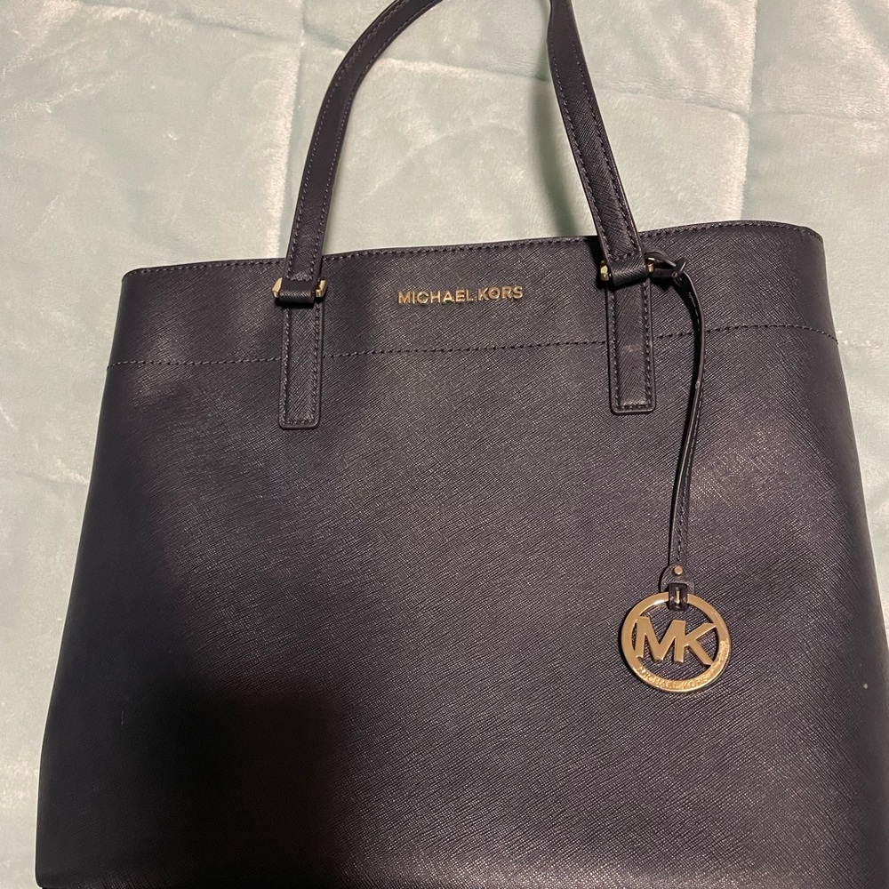Navy Blue Leather Michael Kors Tote